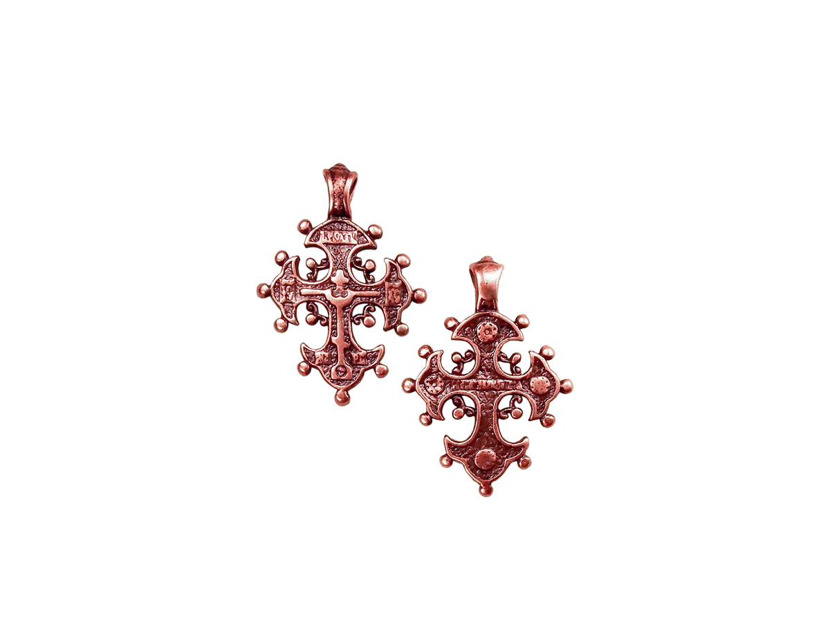 Copper pearl cross. 30x21mm