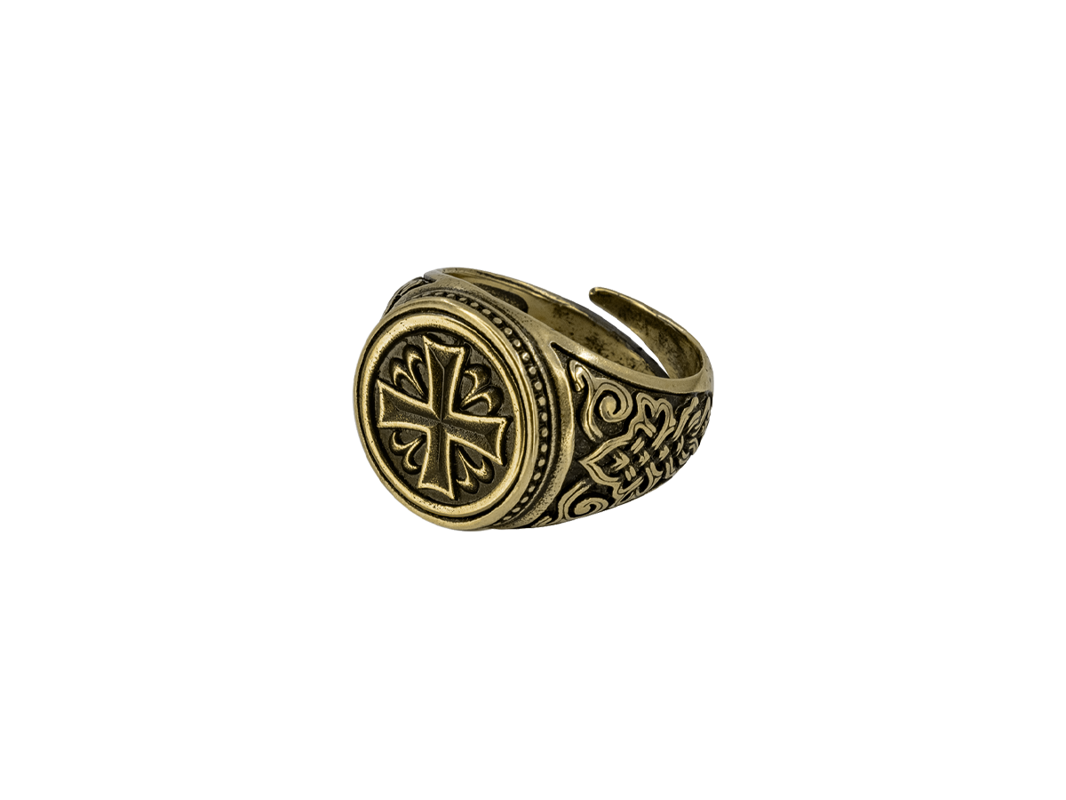 Кольцо узорчатое "Крест" круглое