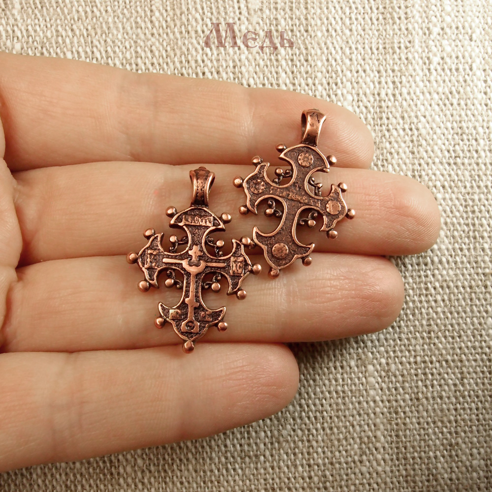 Copper pearl cross. 30x21mm