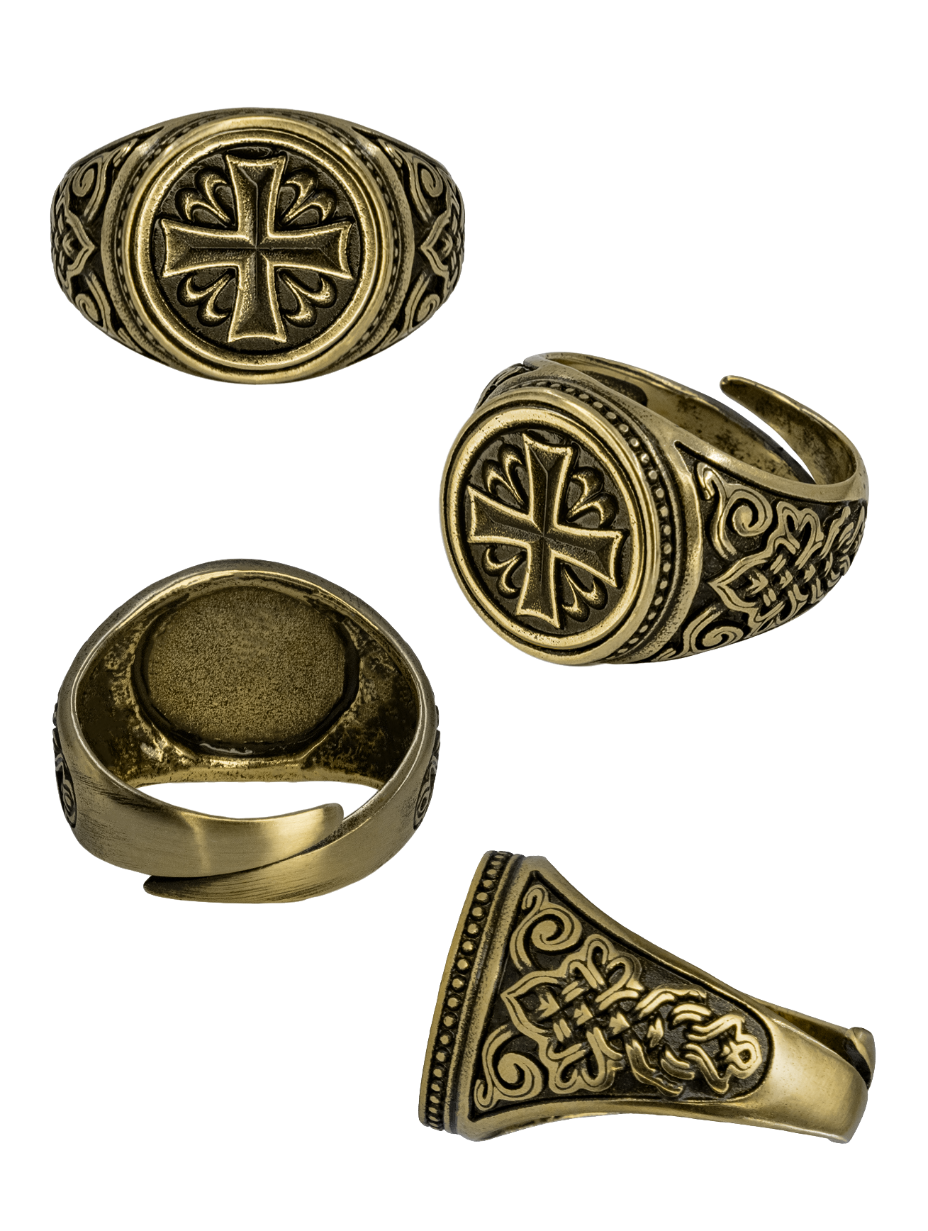 Кольцо узорчатое "Крест" круглое